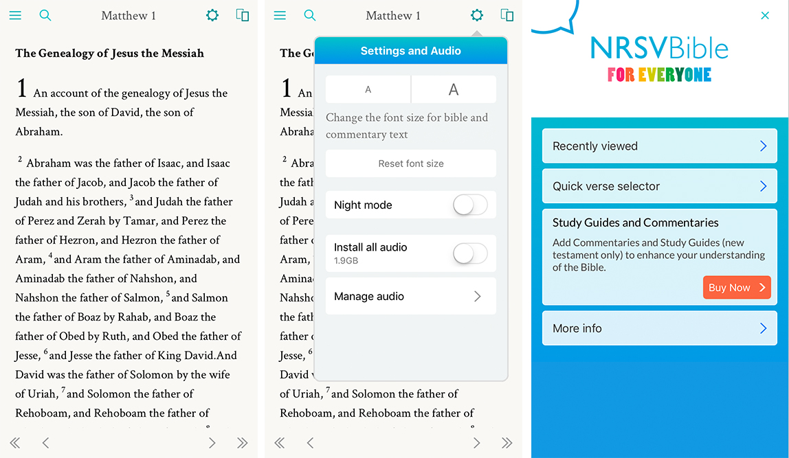 Three Screenshots of NRSV App Three Screenshots of NRSV App